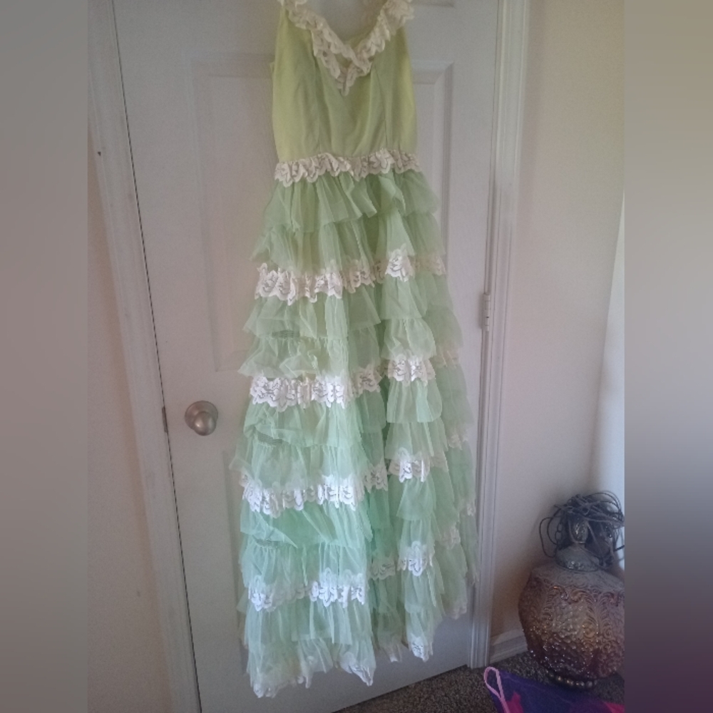 Elegant Green and White Vintage  Dress Circa 1979-1980